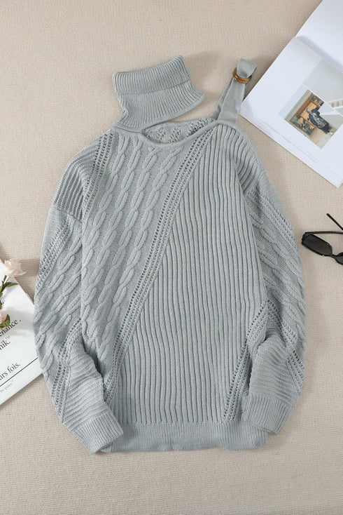 Strapped Cut Out Shoulder Turtleneck Sweater